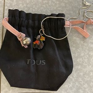 EUC Tous onyx marble charm and sterling silver necklace 🐻🐻🐻